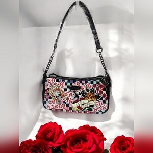 NEW Ed Hardy Baguette Bag with Charms Gift Set New With Tags And Box 9"x6"